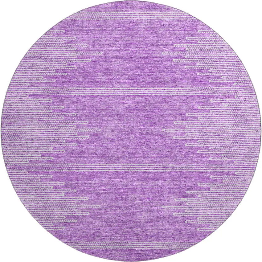 8' Lavender And Ivory Abstract Washable Round Rug With UV Protection Photo 1