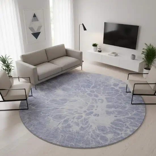 8' Lavender And Ivory Abstract Washable Round Rug With UV Protection Photo 2