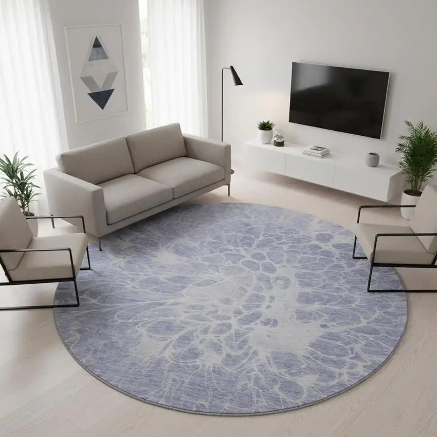 8' Lavender And Ivory Abstract Washable Round Rug With UV Protection Photo 2