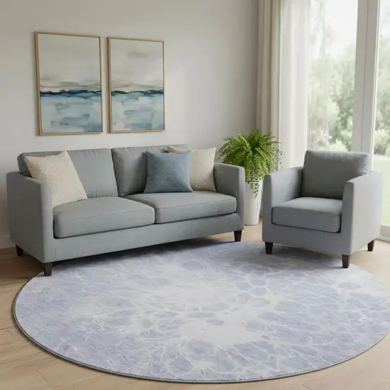 8' Lavender And Ivory Abstract Washable Round Rug With UV Protection Photo 1