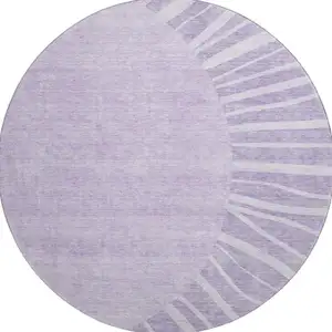 Photo of 8' Lavender And Ivory Abstract Washable Round Rug With UV Protection