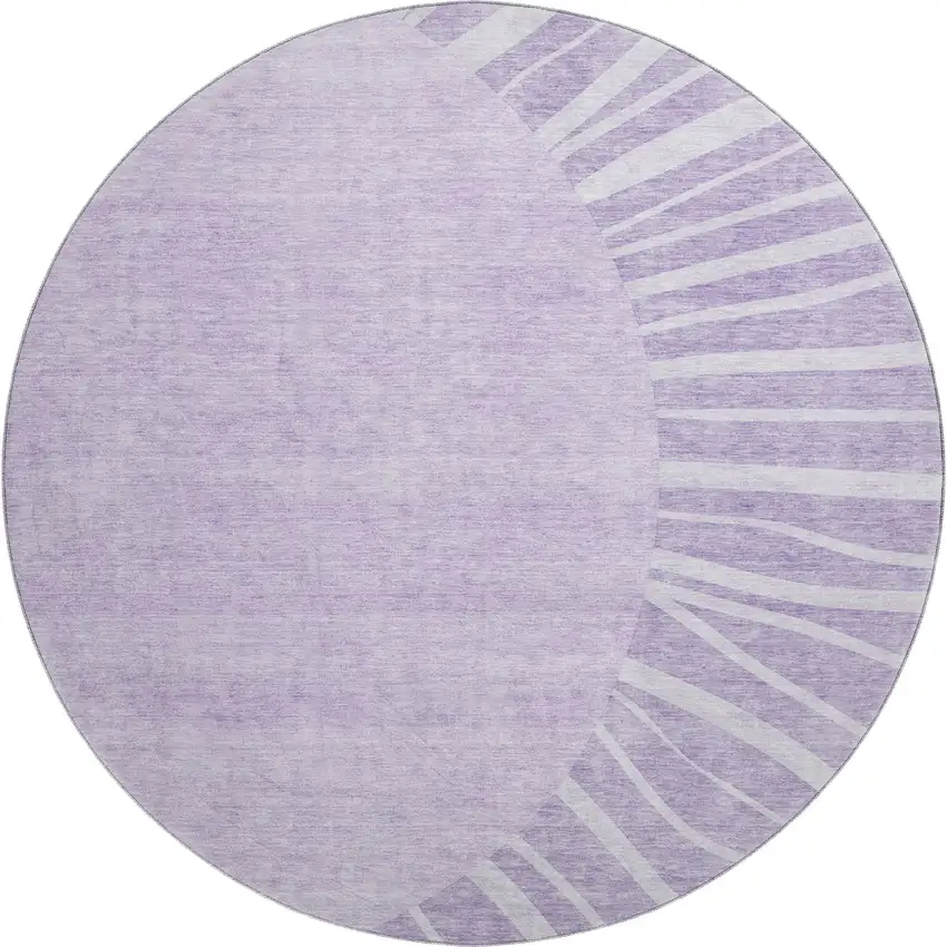 8' Lavender And Ivory Abstract Washable Round Rug With UV Protection Photo 1