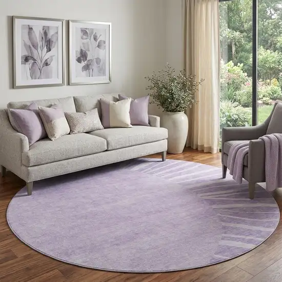 8' Lavender And Ivory Abstract Washable Round Rug With UV Protection Photo 1