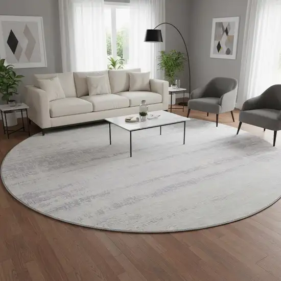 8' Lavender And Ivory Abstract Washable Round Rug With UV Protection Photo 2