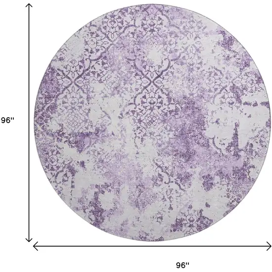 8' Lavender And Ivory Abstract Washable Round Rug With UV Protection Photo 3