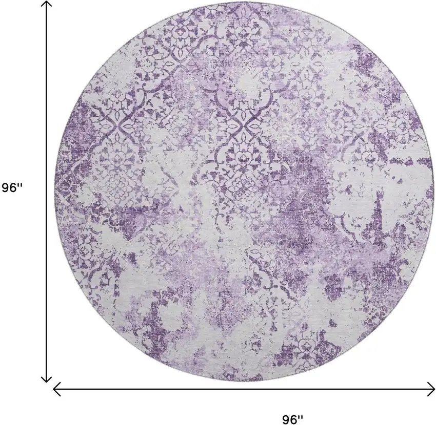 8' Lavender And Ivory Abstract Washable Round Rug With UV Protection Photo 3