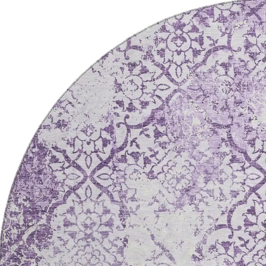 8' Lavender And Ivory Abstract Washable Round Rug With UV Protection Photo 3