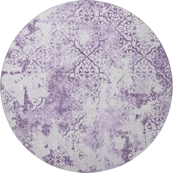 8' Lavender And Ivory Abstract Washable Round Rug With UV Protection Photo 4