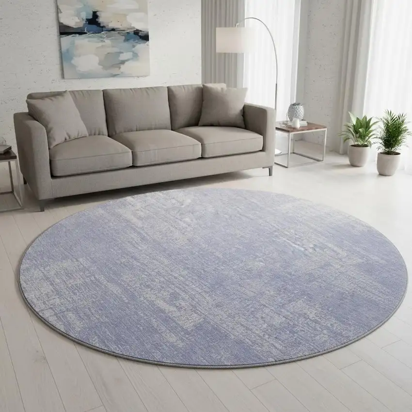 8' Lavender And Ivory Abstract Washable Round Rug With UV Protection Photo 2