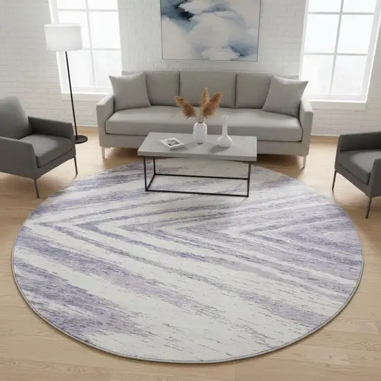 8' Lavender And Ivory Abstract Washable Round Rug With UV Protection Photo 2