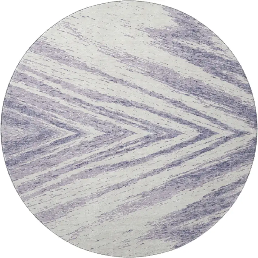 8' Lavender And Ivory Abstract Washable Round Rug With UV Protection Photo 4