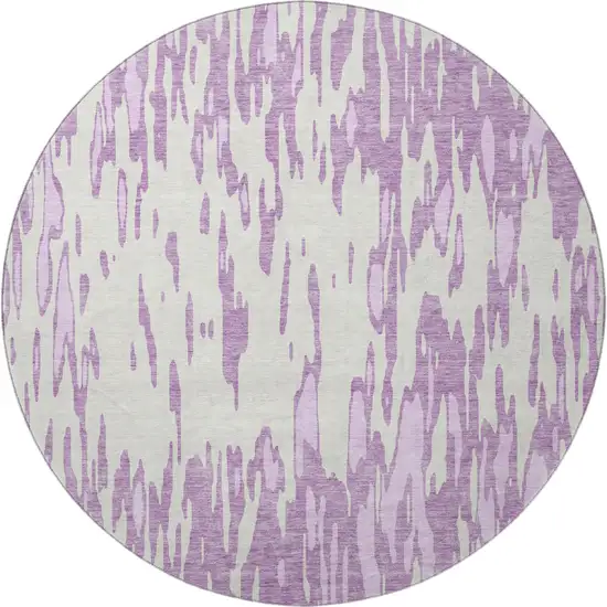 8' Lavender And Ivory Abstract Washable Round Rug With UV Protection Photo 3