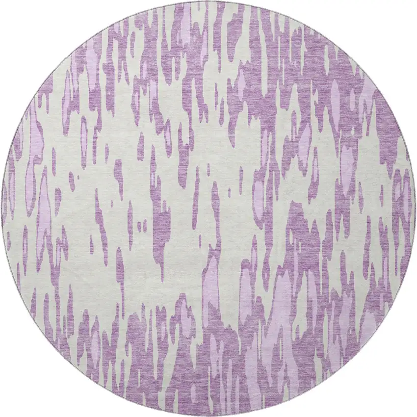 8' Lavender And Ivory Abstract Washable Round Rug With UV Protection Photo 3
