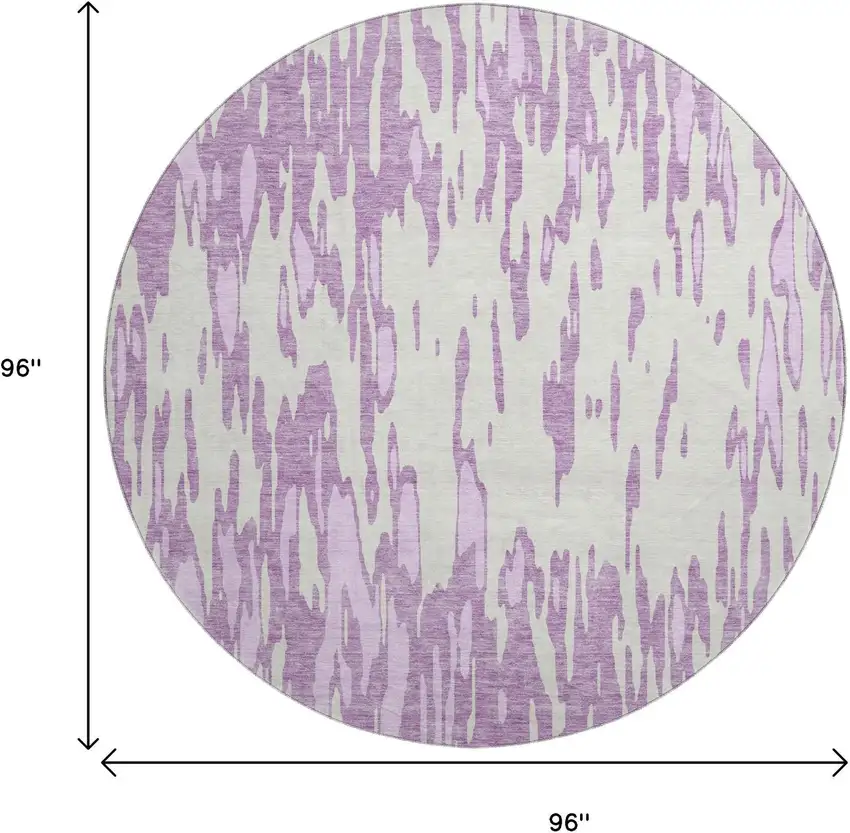 8' Lavender And Ivory Abstract Washable Round Rug With UV Protection Photo 9