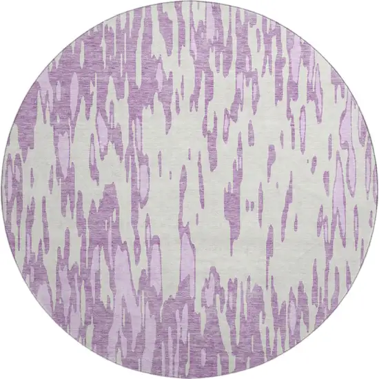 8' Lavender And Ivory Abstract Washable Round Rug With UV Protection Photo 1