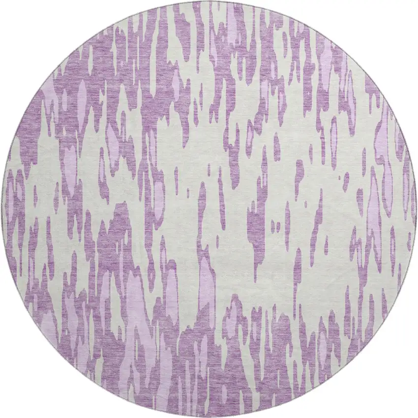 8' Lavender And Ivory Abstract Washable Round Rug With UV Protection Photo 1