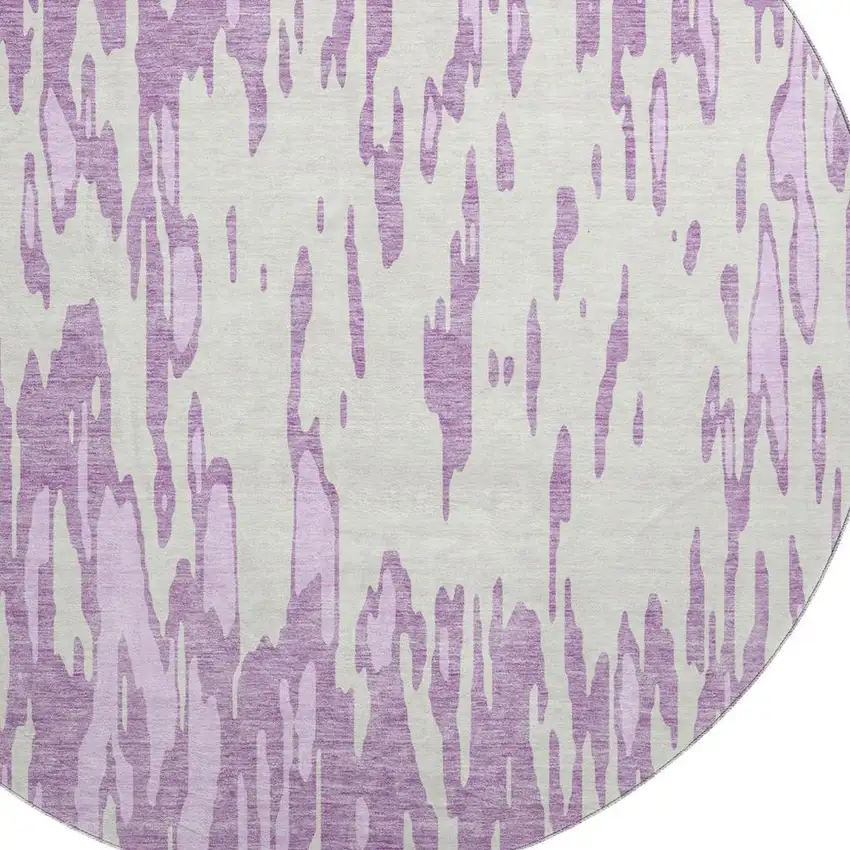 8' Lavender And Ivory Abstract Washable Round Rug With UV Protection Photo 2