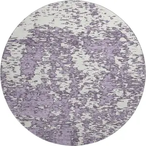 Photo of 8' Lavender And Ivory Abstract Washable Round Rug With UV Protection