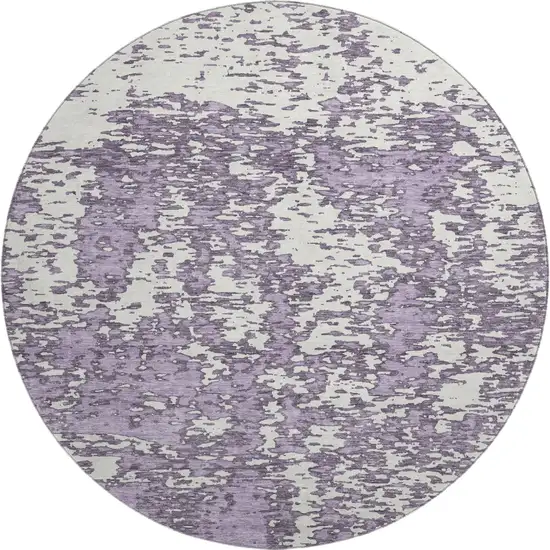 8' Lavender And Ivory Abstract Washable Round Rug With UV Protection Photo 1