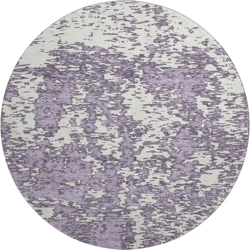 8' Lavender And Ivory Abstract Washable Round Rug With UV Protection Photo 1