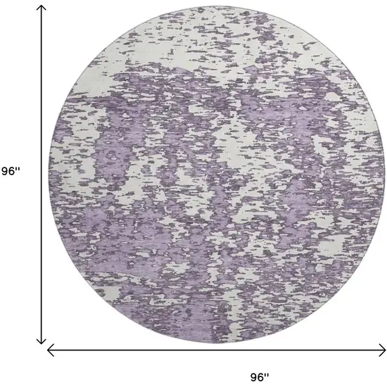 8' Lavender And Ivory Abstract Washable Round Rug With UV Protection Photo 9