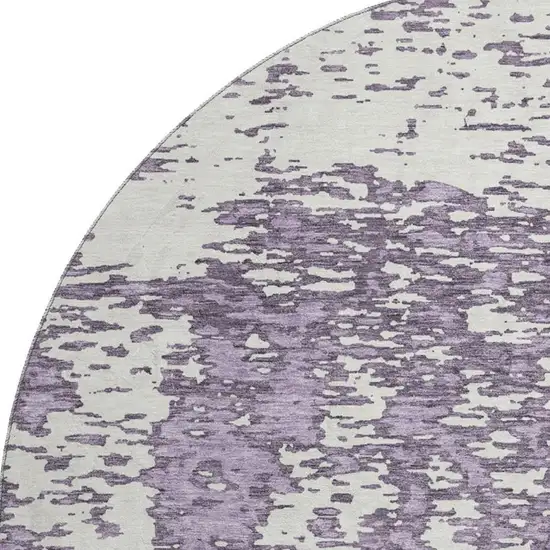 8' Lavender And Ivory Abstract Washable Round Rug With UV Protection Photo 3