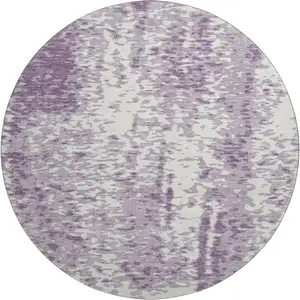 Photo of 8' Lavender And Ivory Abstract Washable Round Rug With UV Protection