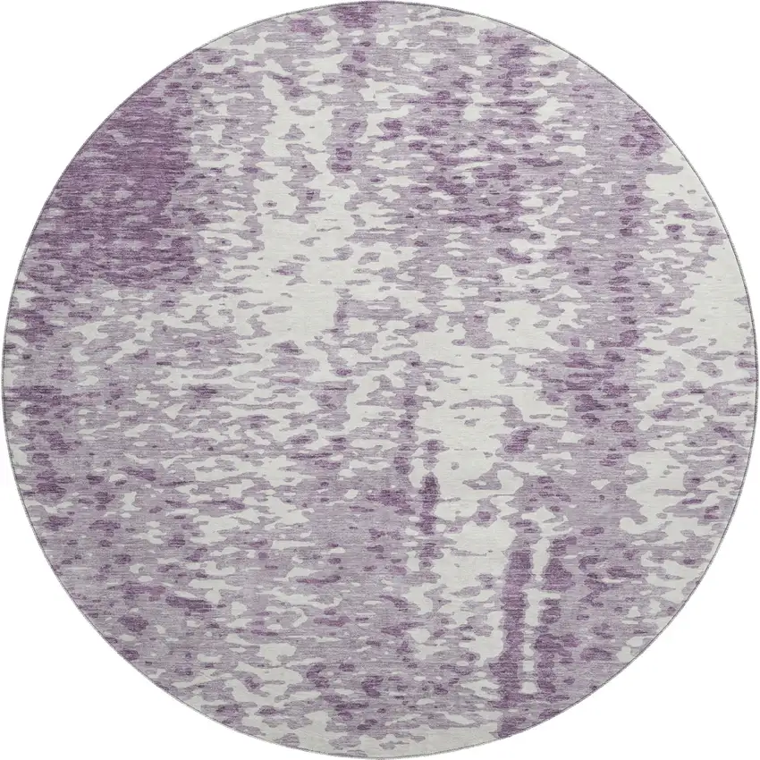 8' Lavender And Ivory Abstract Washable Round Rug With UV Protection Photo 1