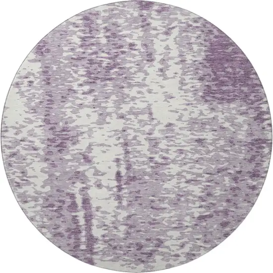 8' Lavender And Ivory Abstract Washable Round Rug With UV Protection Photo 3