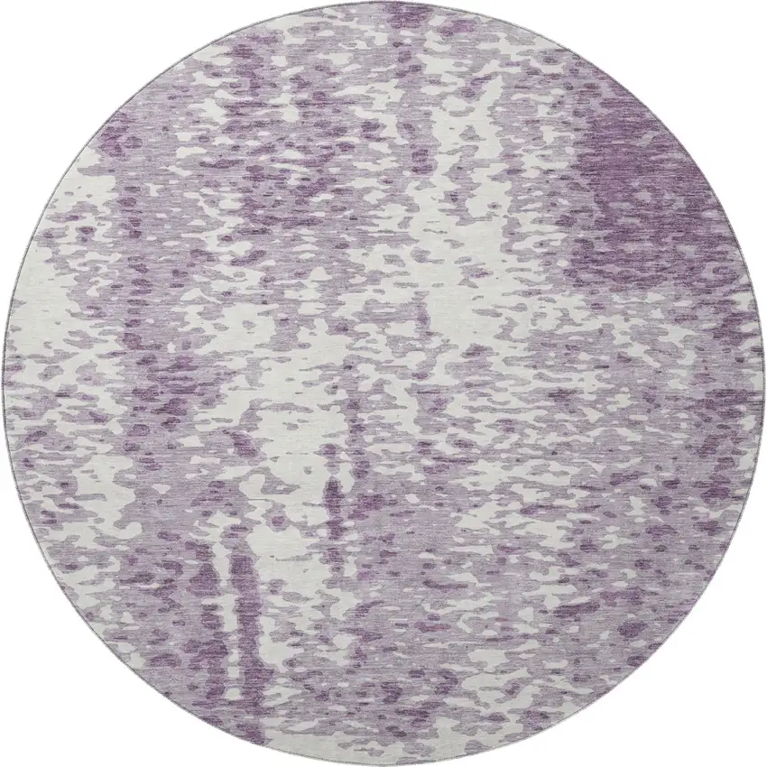 8' Lavender And Ivory Abstract Washable Round Rug With UV Protection Photo 3