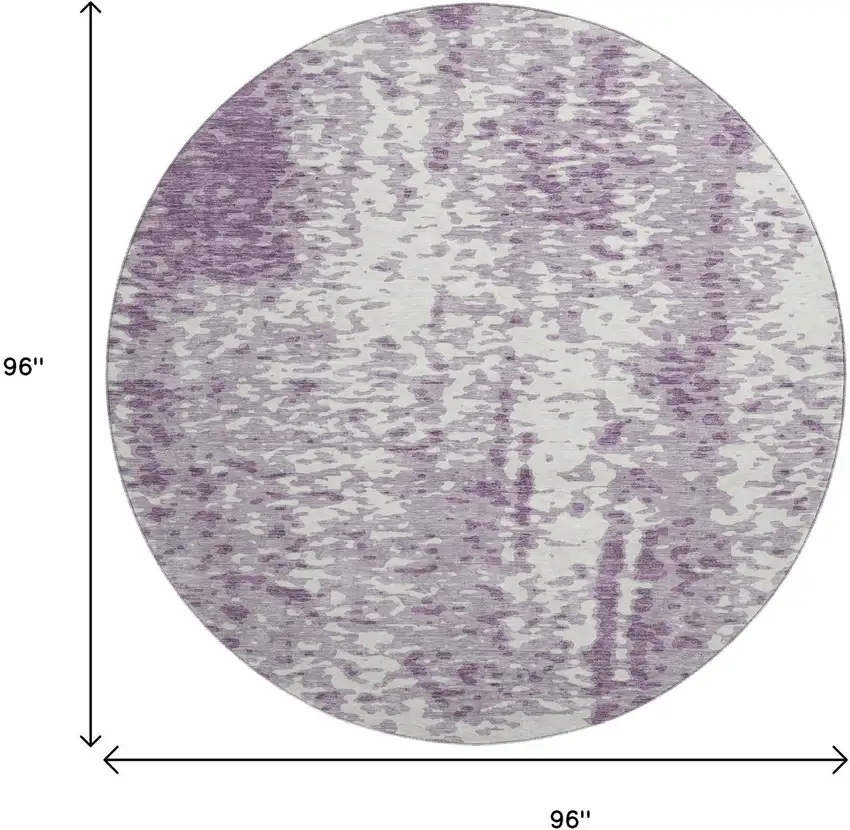 8' Lavender And Ivory Abstract Washable Round Rug With UV Protection Photo 9