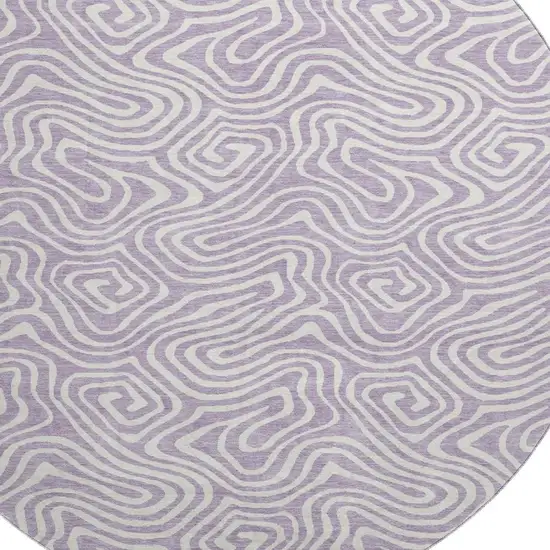 8' Lavender And Ivory Abstract Washable Round Rug With UV Protection Photo 2
