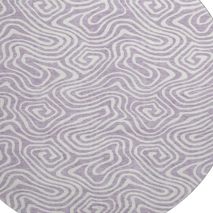 8' Lavender And Ivory Abstract Washable Round Rug With UV Protection Photo 2