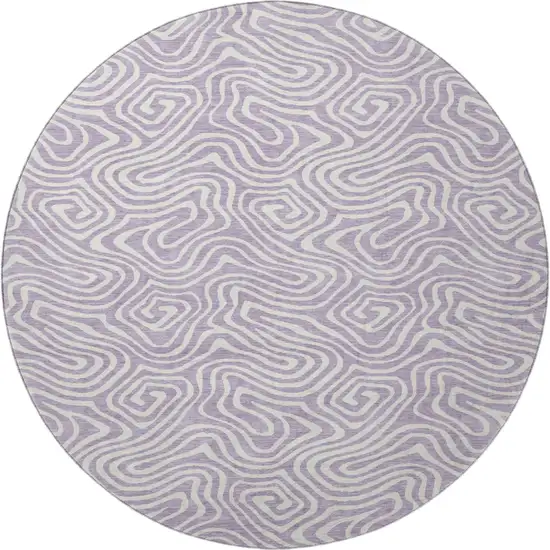 8' Lavender And Ivory Abstract Washable Round Rug With UV Protection Photo 3