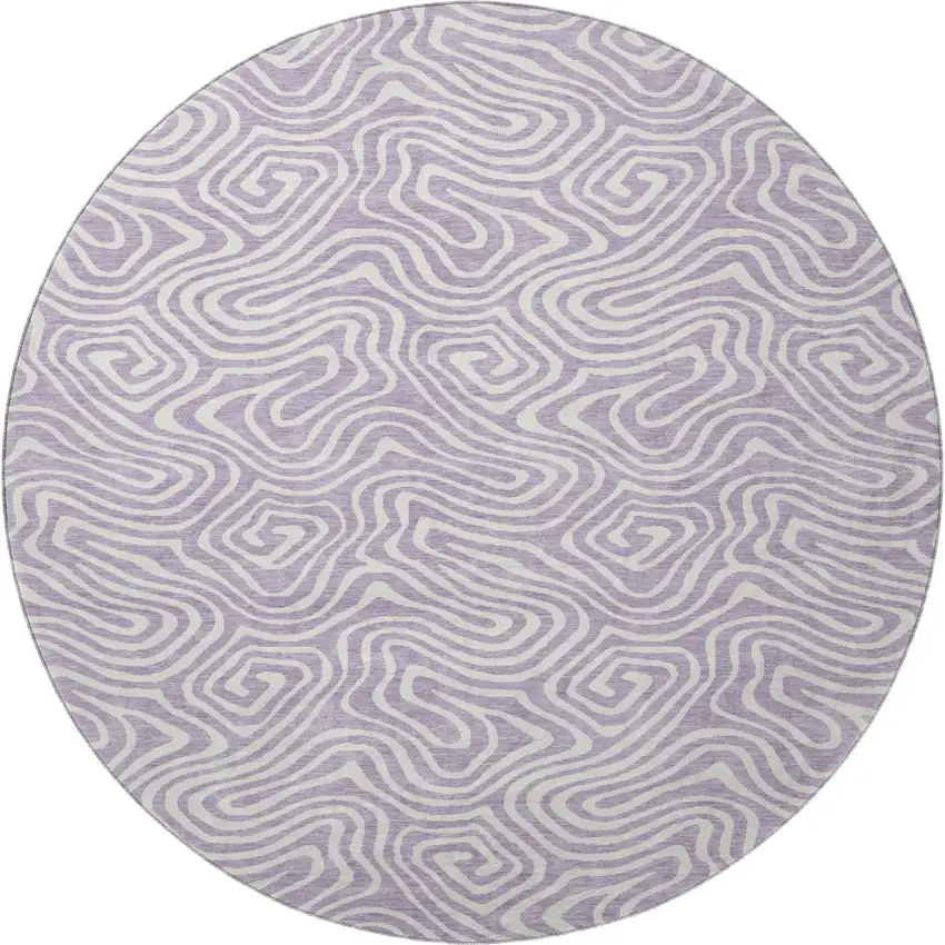 8' Lavender And Ivory Abstract Washable Round Rug With UV Protection Photo 3