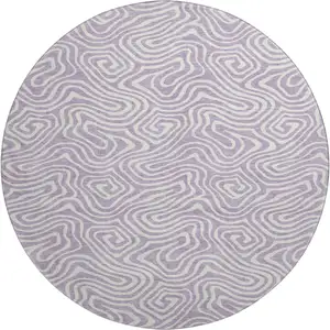 Photo of 8' Lavender And Ivory Abstract Washable Round Rug With UV Protection