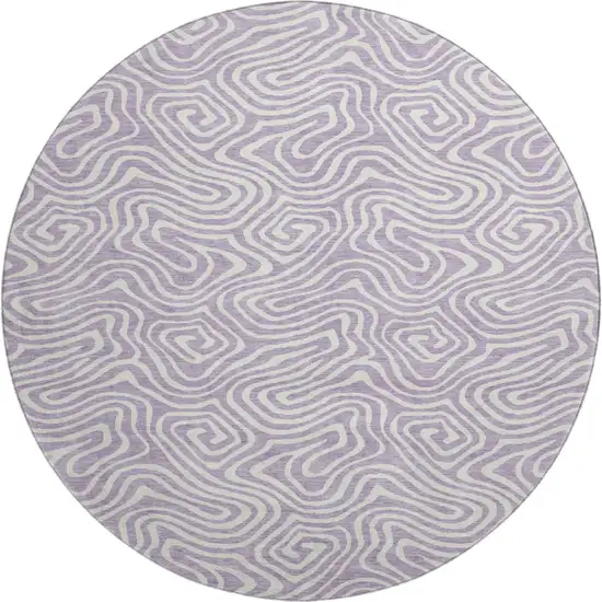 8' Lavender And Ivory Abstract Washable Round Rug With UV Protection Photo 1