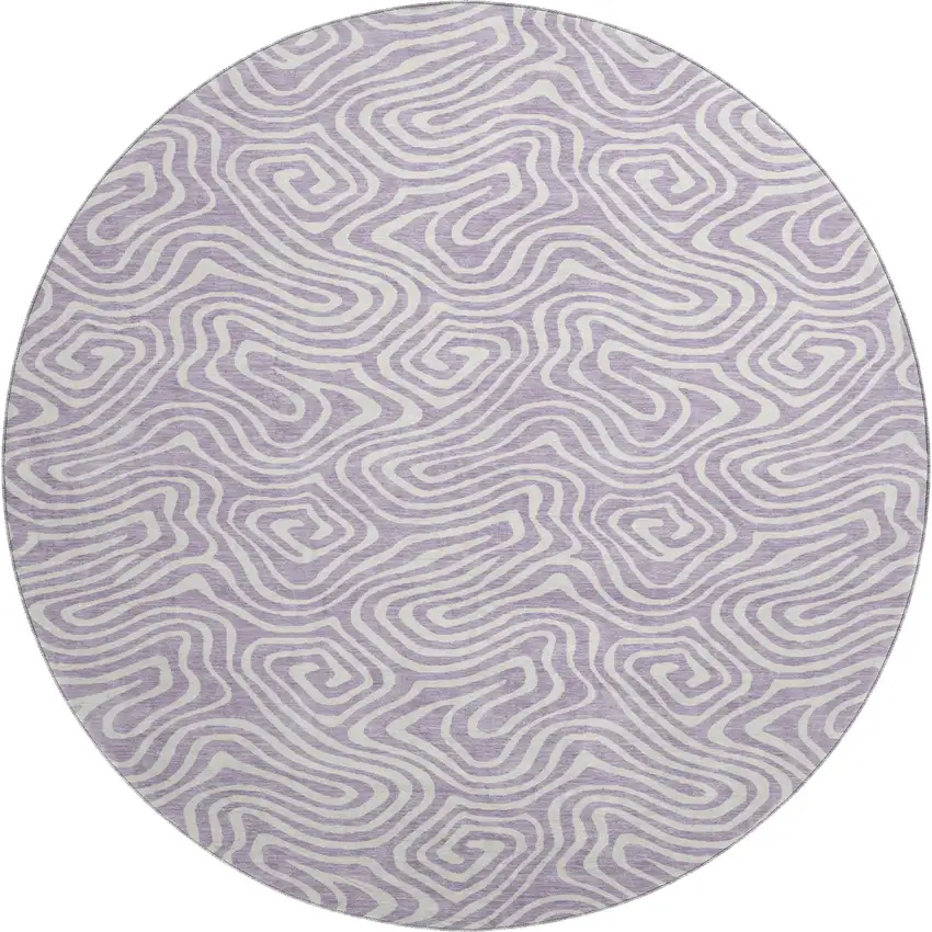8' Lavender And Ivory Abstract Washable Round Rug With UV Protection Photo 1