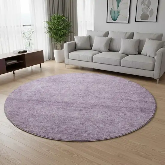 8' Lavender And Ivory Abstract Washable Round Rug With UV Protection Photo 2