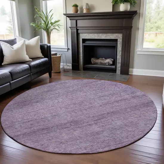 8' Lavender And Ivory Abstract Washable Round Rug With UV Protection Photo 4