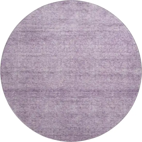 8' Lavender And Ivory Abstract Washable Round Rug With UV Protection Photo 1