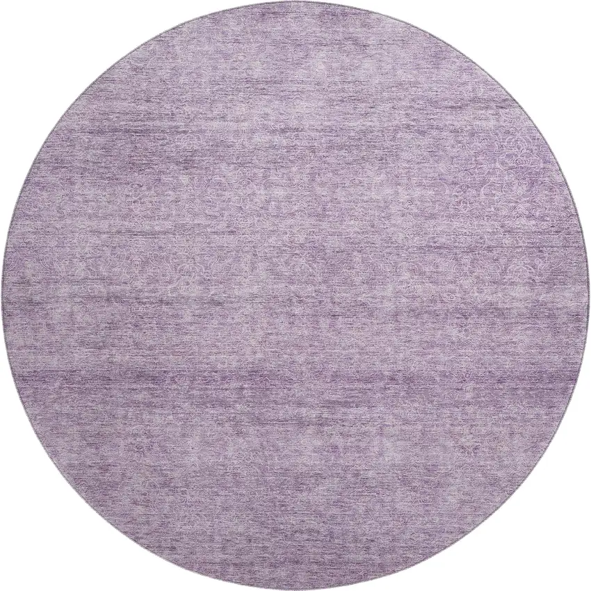 8' Lavender And Ivory Abstract Washable Round Rug With UV Protection Photo 1