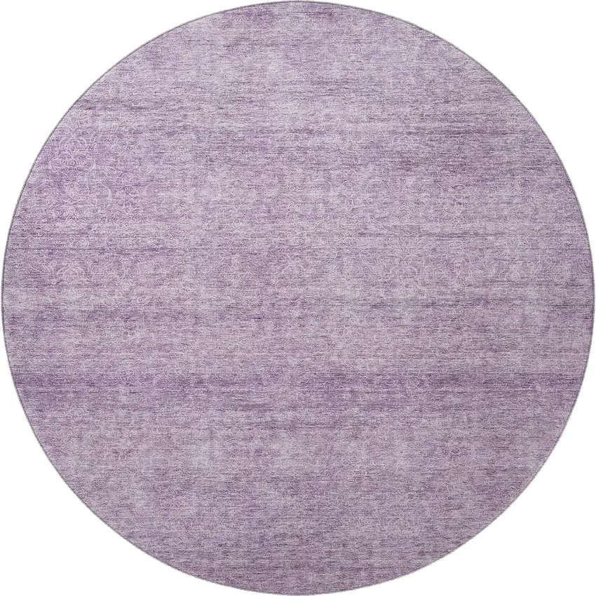 8' Lavender And Ivory Abstract Washable Round Rug With UV Protection Photo 3