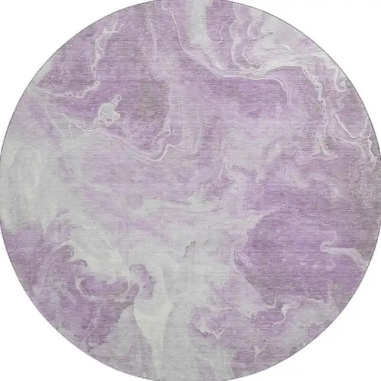 8' Lavender And Ivory Abstract Washable Round Rug With UV Protection Photo 3