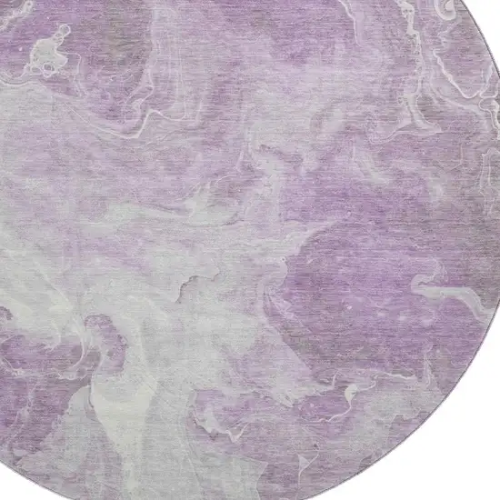 8' Lavender And Ivory Abstract Washable Round Rug With UV Protection Photo 2