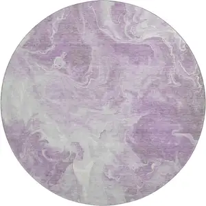 Photo of 8' Lavender And Ivory Abstract Washable Round Rug With UV Protection