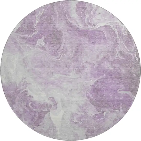 8' Lavender And Ivory Abstract Washable Round Rug With UV Protection Photo 1