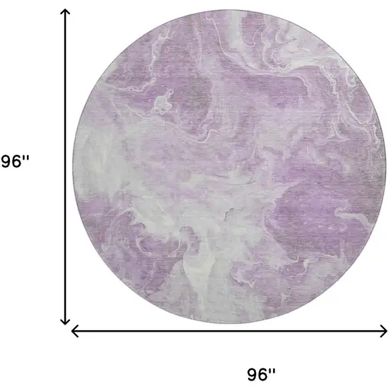 8' Lavender And Ivory Abstract Washable Round Rug With UV Protection Photo 9