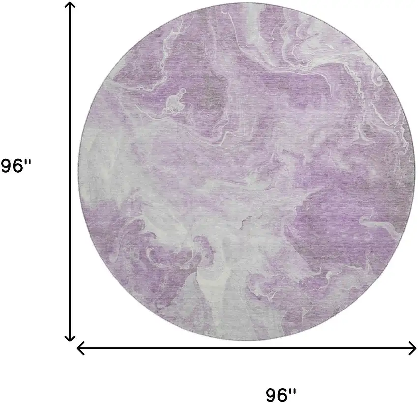 8' Lavender And Ivory Abstract Washable Round Rug With UV Protection Photo 9
