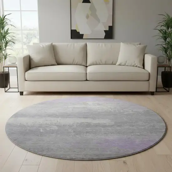 8' Lavender And Ivory Abstract Washable Round Rug With UV Protection Photo 2